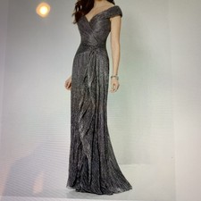 Montage by Mon Cheri - 219975 Portrait V-Neck Cascading Ruffled Gown Silver 14