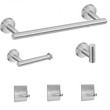 6 Pcs Bathroom Hardware Accessories Set Towel Bar Set Silver