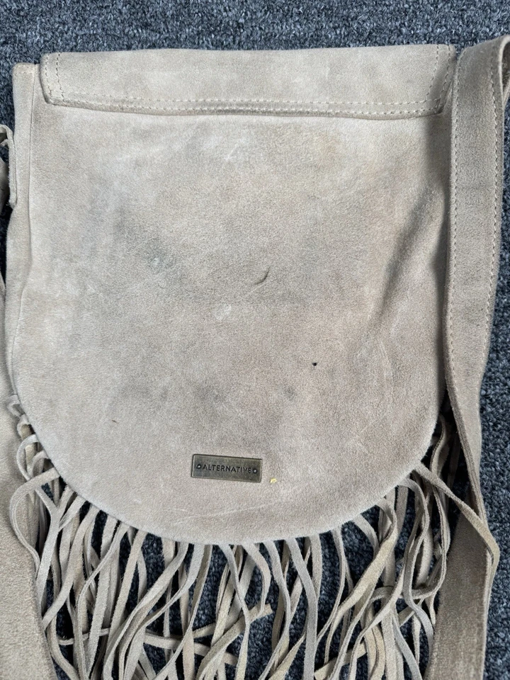 Bolso Bandolera Alternativo Gamuza Cuero Flecos Tostado Tejido Cartera Cartera Foto 3 de 4