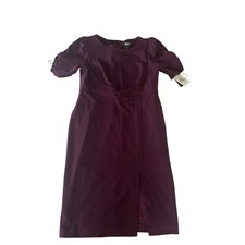 DKNY Sheath Dress Puff Sleeve Knot Front Career Cocktail Plum 14