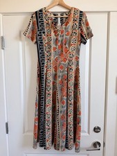 Lace-Up Boho Maxi Dress in Coral, Black & Cream