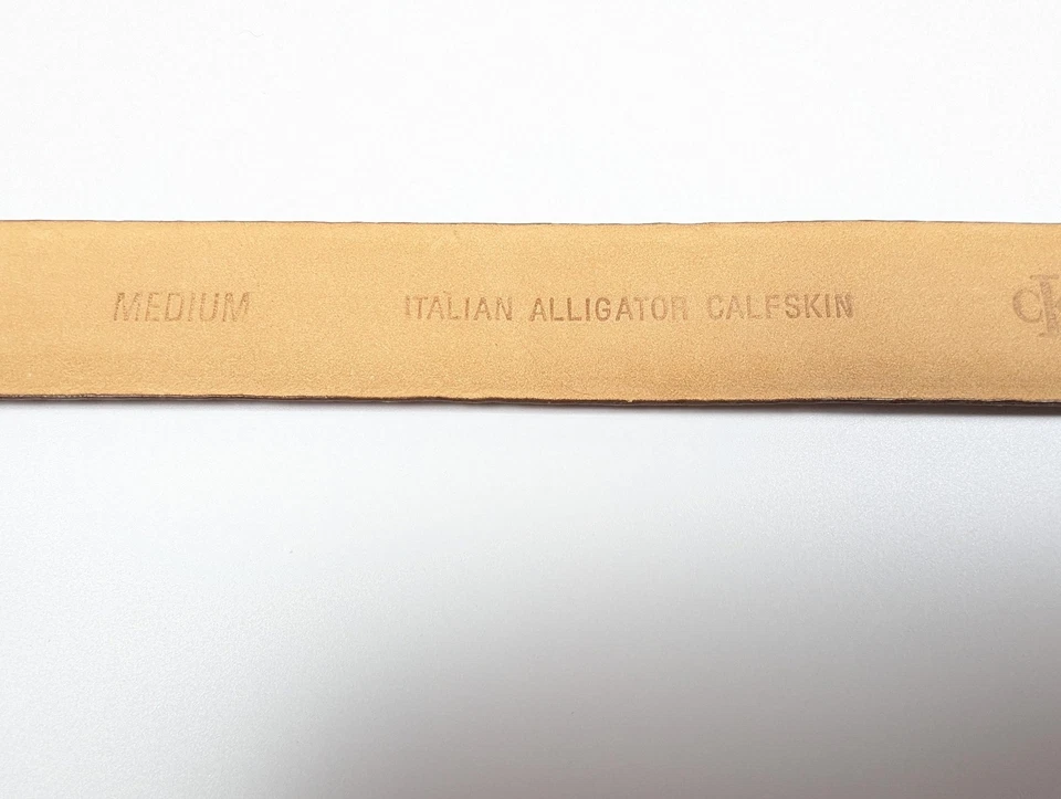 Cinturón de piel de becerro de cocodrilo italiano Calvin Klein marrón cuero en relieve hecho en EE. UU. M Foto 2 de 4