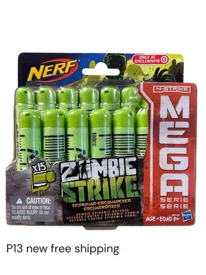 NERF ZOMBIE STRIKE MEGA GREEN 15 PACK TARGET REFILL AMMO DARTS N-STRIKE F Ship