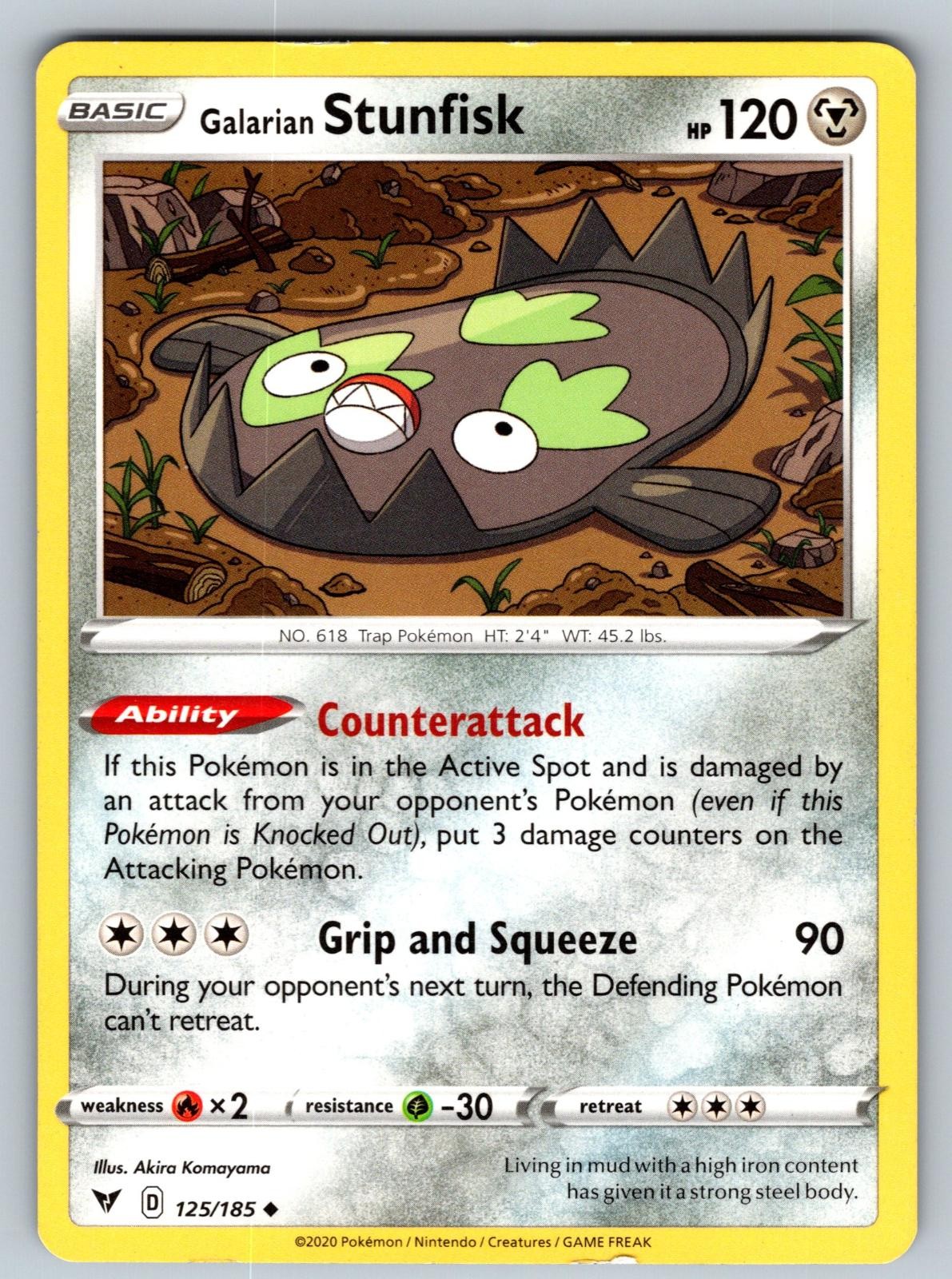 Galarian Stunfisk 125/185 Uncommon Vivid Voltage Pokemon Heavily Played