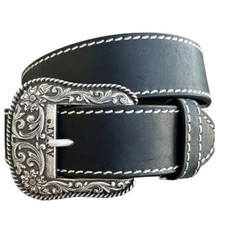 Ariat Black Leather Belt Limited Edition 2007 Floral Swirl Buckle Size Small