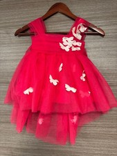 Flower Girl Butterfly Tulle Dress Hot Pink High Low Tutu Toddler 12-18M Party