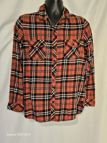 VOLCOM Womens Flannel Plaid Shirt Medium 12 Red Black Check Cotton - Picture 1 of 3