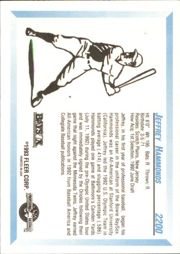 Jeffrey Hammonds 1993 Fleer ProCards #2200 RC Bowie Baysox *AutographDen* - Picture 2 of 2