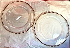 2- Vintage Imperial Candlewick Gold Beaded Heavy Clear Glass Plates 13 3/8"-D