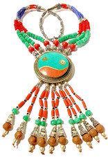 LAPISLAZULI, KORALLE, TÜRKIS  HALSKETTE TIBETISCHE SILBER SCHMUCK Halskette