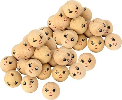VBS XXL 50er-Pack Holzkugeln durchgebohrt mit Gesicht Ø 22mm Bastelkugel Kugel