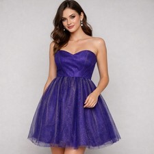 Vintage Daniela Chaidez Purple Glitter Tulle Mini Strapless Dress Prom Party 90s