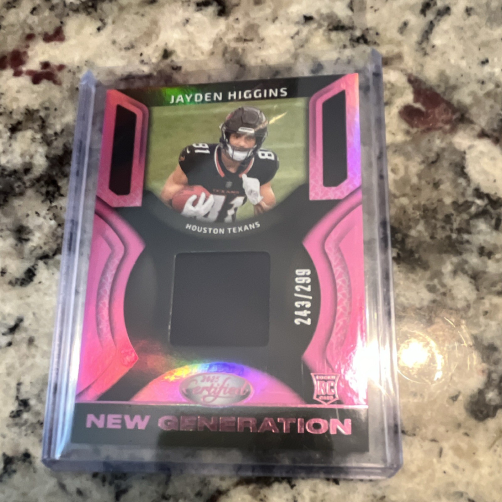 2025 Panini Certified Freshman Fabric Jayden Higgins Pink /299 Auto Rookie Texa…