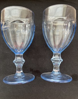 (2) Vintage Libbey Duratuff Gibraltar Misty Blue Water Goblets 7'' Glasses