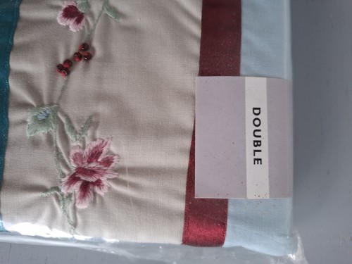 Vintage Rose Teal Pale Blue Cream Burgundy Plain And Floral Double Duvet Cover - Picture 11 of 14