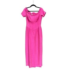 Vintage 1990s Watters Hot Pink Evening Gown Braided Neckline Midi Dress AS IS