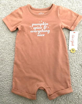 Cat & Jack Baby Boys Halloween Romper Pumpkin Spice Everything Nice 6-9 Months