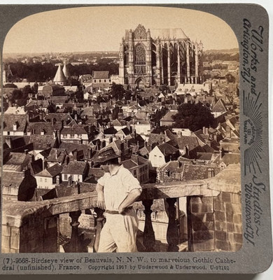Birdseye view of Beauvais, N.N.W., to marvelous Gothic Cathedral Stereoview