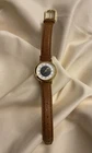 Vintage 1990s Timex Celestial Dial Quartz Watch Brown Leather Strap Gold Tone