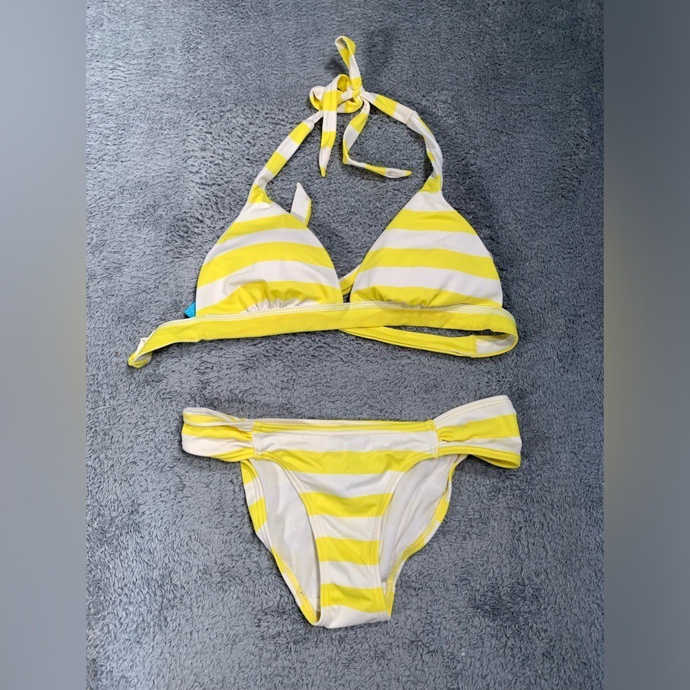 PINK Victoria's Secret Yellow and White Striped Bikini Set RARE