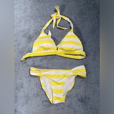 PINK Victoria's Secret Yellow and White Striped Bikini Set RARE Y2K XS/small