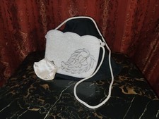 White Beaded Clutch Evening Bag Coin-purse Wedding Prom Paisley Leaf Opalescent