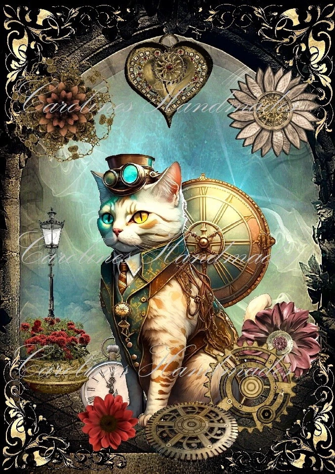 ELECTRIC QUILT COMPANY Steampunk Cat Collage D Designer Cotton Fabric Quilt Block Multi-size