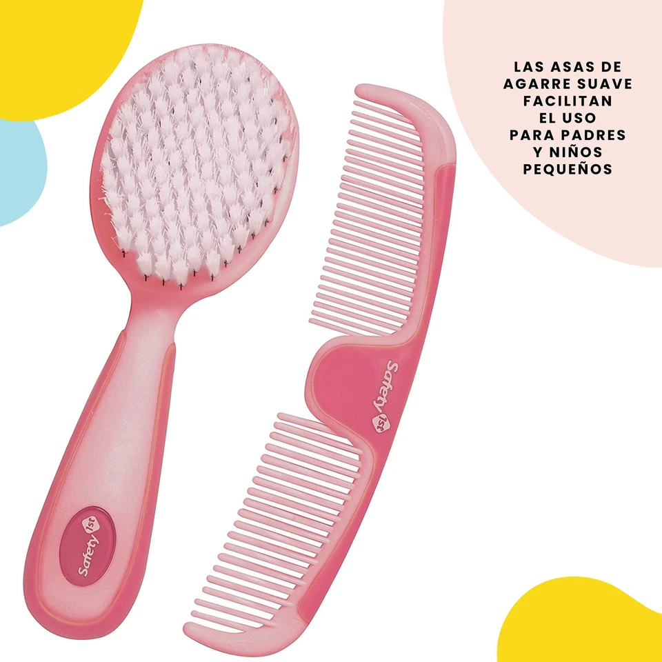 Safety 1st 2 Piece Baby Brush and Comb Set Soft Grip Ergonomic Handles Pink - Image 2 of 4