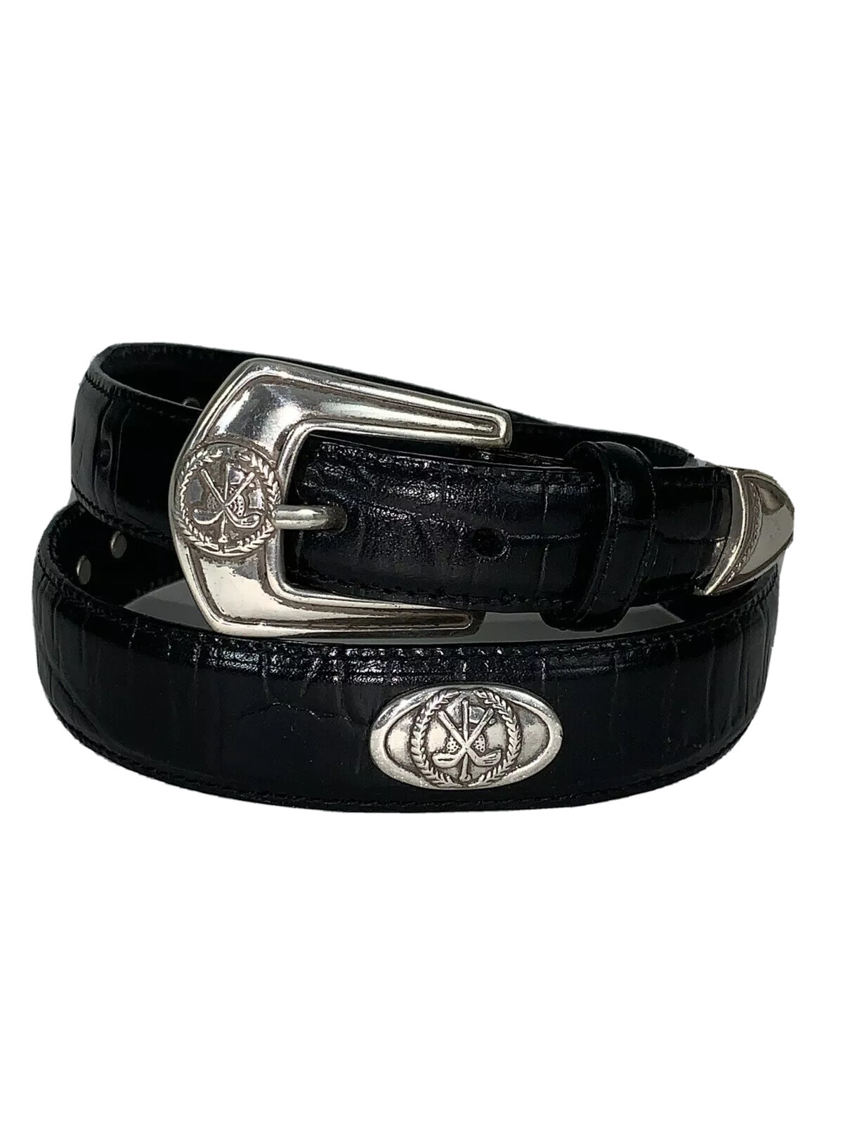Men’s 32 Black Leather Golf Belt Italian Leather Tapered Croc Embossed eBay