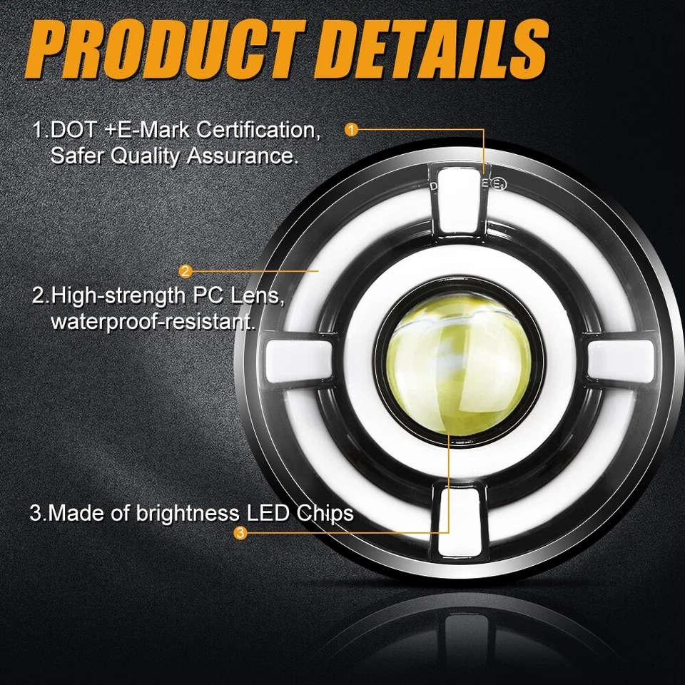 4x 5-3/4" 5.75" Round LED Headlights Hi/Lo DRL Lamp for 1958-1960 Edsel Ranger - Image 3 of 4