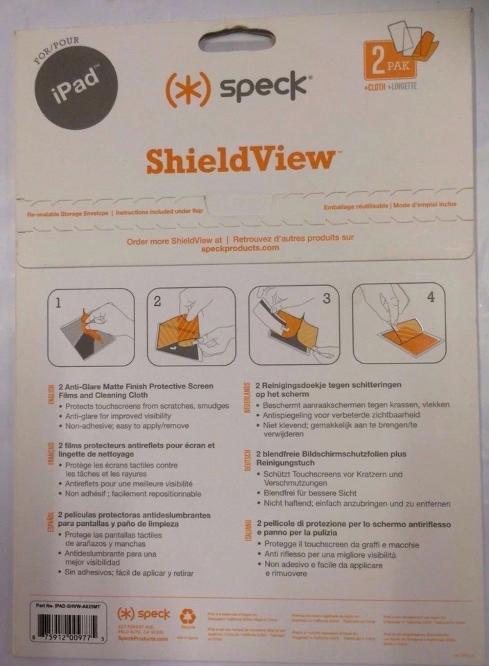 Speck IPAD-SHVW-A025MT SheildView 2 Pack For iPad  Anti-Glare Matte Finish - Image 2 of 2
