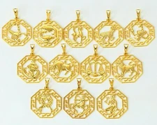 Constellation Zodiac Sign 12 Horoscope  Whit Chain 2mm 24K Gold Plated Pendant 