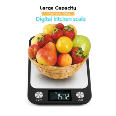  Digital Kitchen Scale and Stainless Steel,22lb/10kg Capacity, 0.04oz/1g (Black)