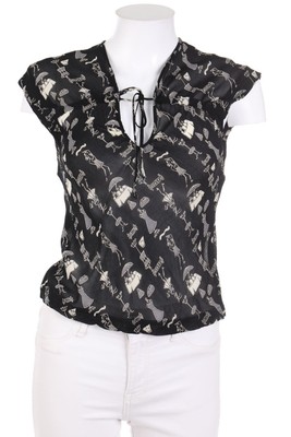 MANGO Blouse Top Print XS grey black