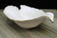 Vintage Lenox Ceramic Dove Candy Dish Cream Gold Trim 7 3/4" x 2 1/2" USA