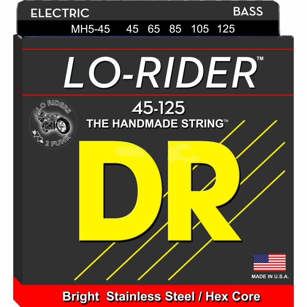 DR MH5-45 'Lo-Rider' Stainless Steel 5-String Bass strings 45-125
