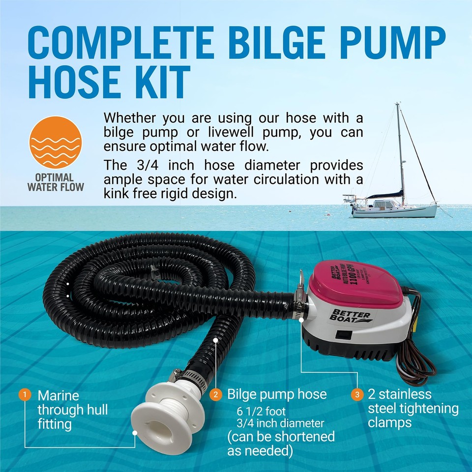 3/4 Bilge Pump Hose Kit for Boats Bilge Pump Hose Adapter with Thru