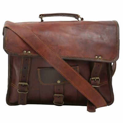 Vintage pattern Brown Leather Bag Messenger Shoulder Laptop Crossbody Briefcase