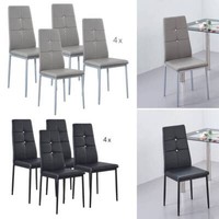 Panana Set of 4 New Faux Leather Black/Grey Dining Chairs Kitchen Home Chairs
