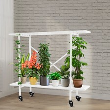 2-Tier Rolling Plant Stand Metal Plant Shelf w/Wheels Indoor Outdoor Flower Shop