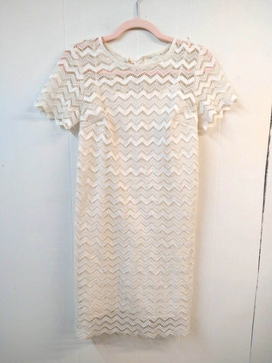 Ann Taylor LOFT Wm 0 Cream White Ivory Lace Overlay Sheath Dress Short  Sleeve | eBay