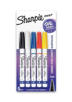 Sharpie Oil-Based Paint Markers, Fine Point, Assorted Colors, 5-Count Permanent
