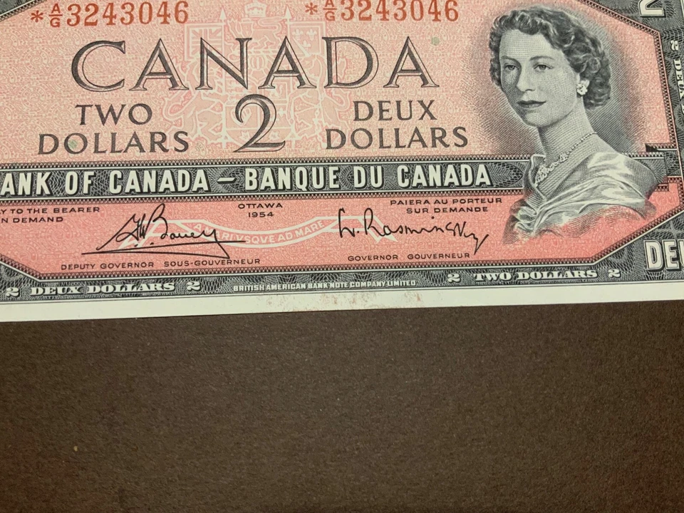 CANADA 1954 $2 DOLLARS * REPLACEMENT NOTE ~*AG/ OFF CENTER & INK STAIN - Image 4 of 4