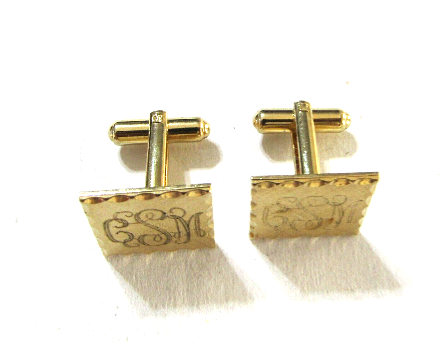 Vintage Mens Cufflinks Gold Tone Etched CSM eBay