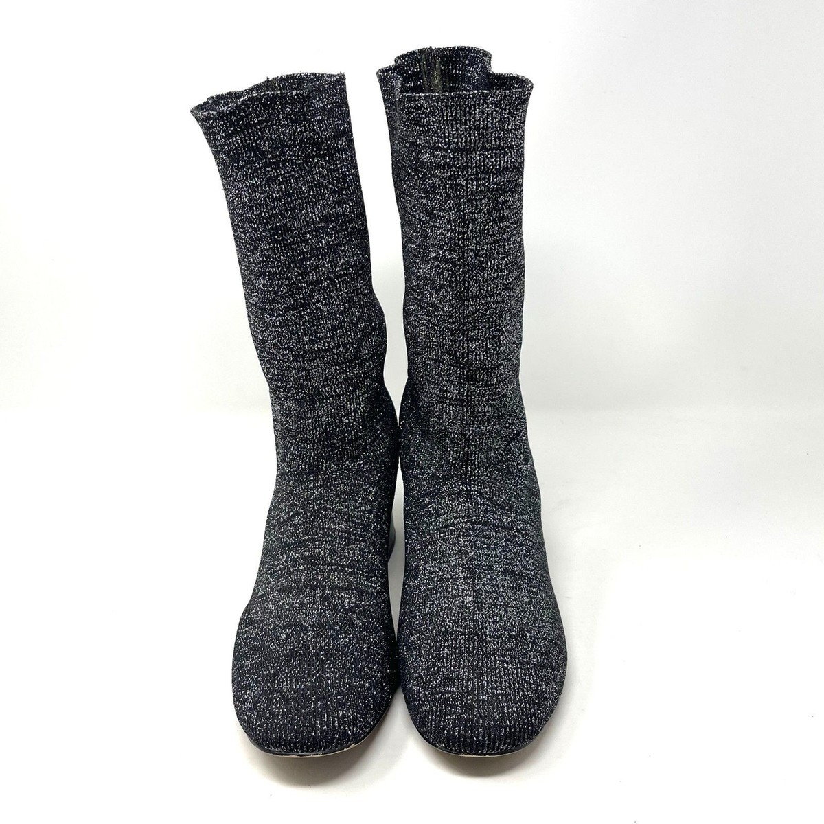 Celine Sparkle Sock Boots - Silver + Black - Glittery Mid-Calf
