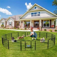 Metal Dog Pen 32/40 Inch Heavy Duty Playpen Pet Exercise Fence w/Door Outdoor