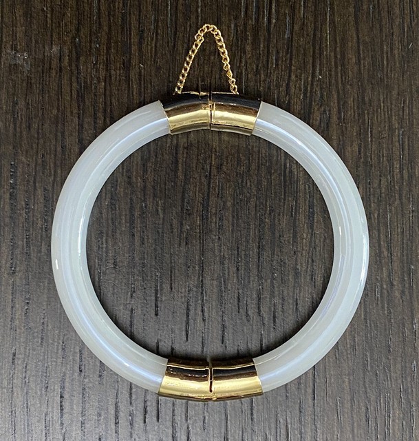 OPALESCENT WHITE Jade Hinged Asian Bangle Bracelet with Safety Chain | eBay