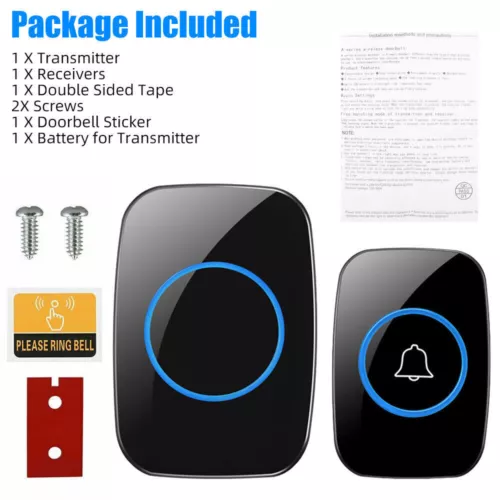 Wireless Doorbell Chime Outdoor Waterproof Receiver Adjustable Volume 1000FT Kit - Picture 16 of 19