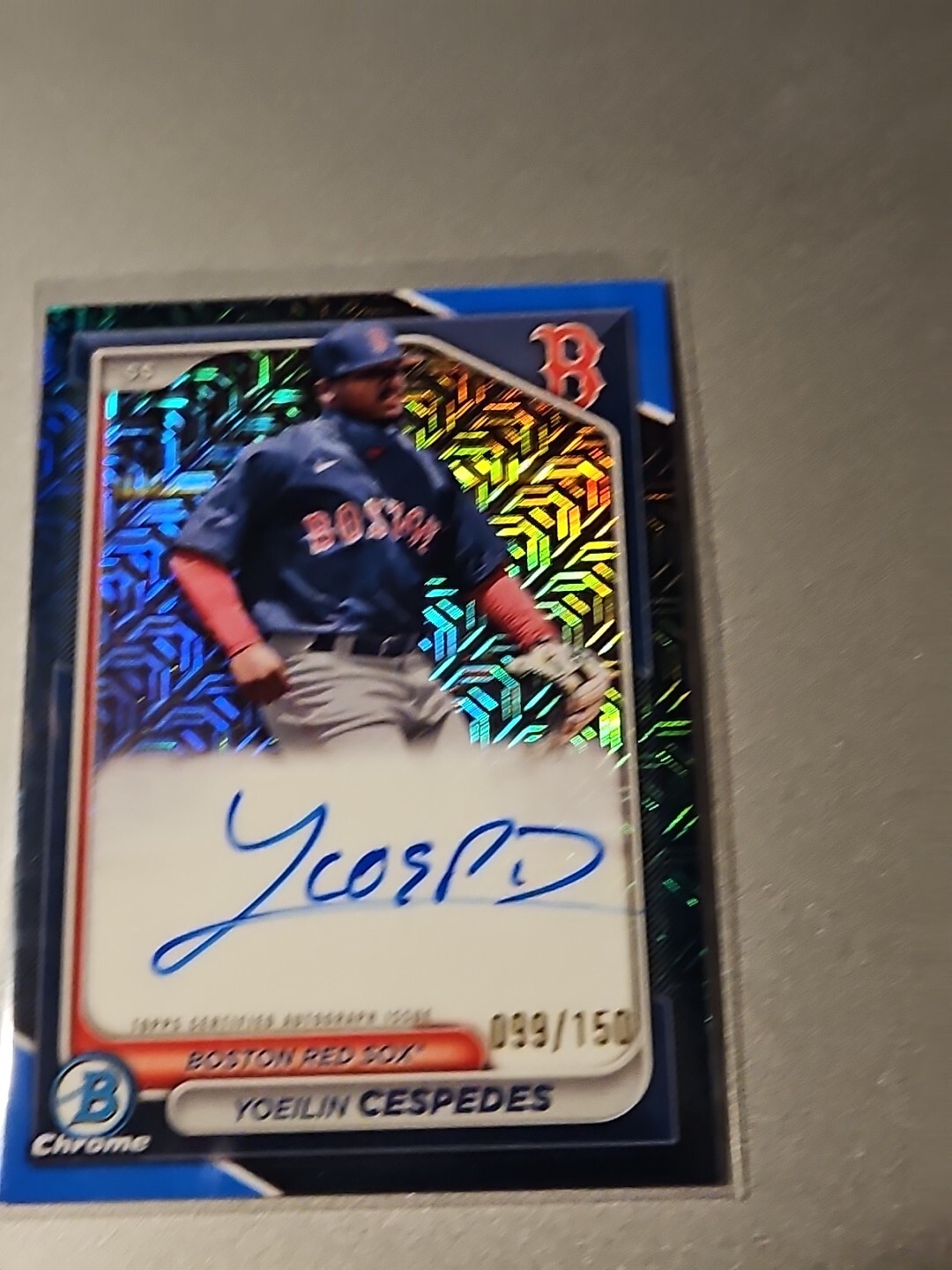 2024 Bowman Yoeilin Cespedes 099/150 BLUE Mojo Refractor Auto #BMA-YC Boston
