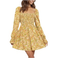 Anthropologie Girl and the Sun Floral Smocked Mini Dress NWT On Off Shoulder XS